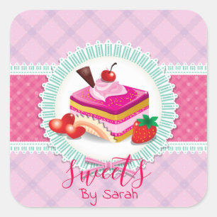 Carré Belle boulangerie Cake Sticker rose