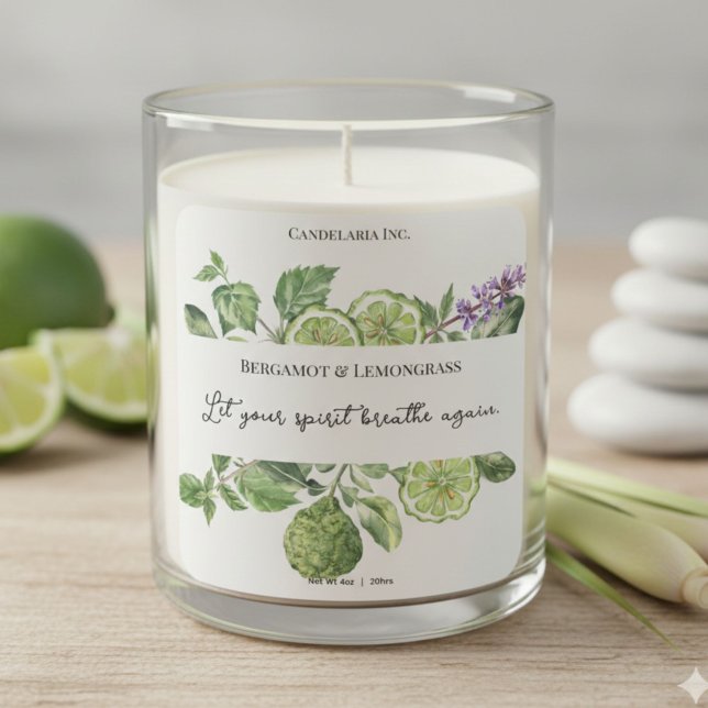 Carré Bergamot Lemongrass Candle Label Quote Sticker (Créateur téléchargé)