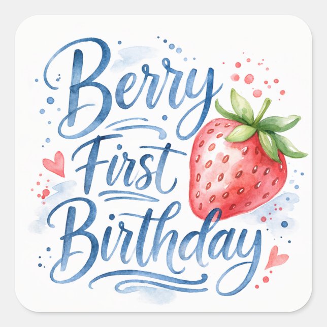 Carré Berry First Birthday for Girls Sticker (Devant)