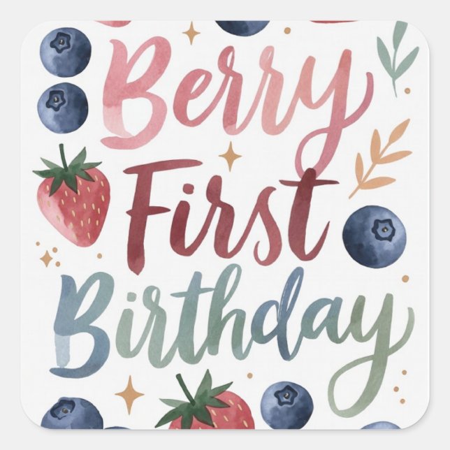 Carré Berry First Birthday for Girls Sticker (Devant)