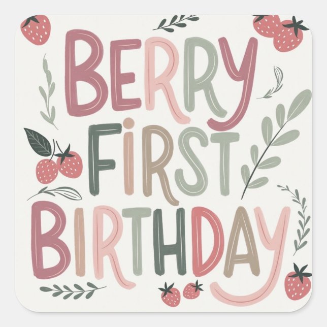 Carré Berry First Birthday for Girls Sticker (Devant)