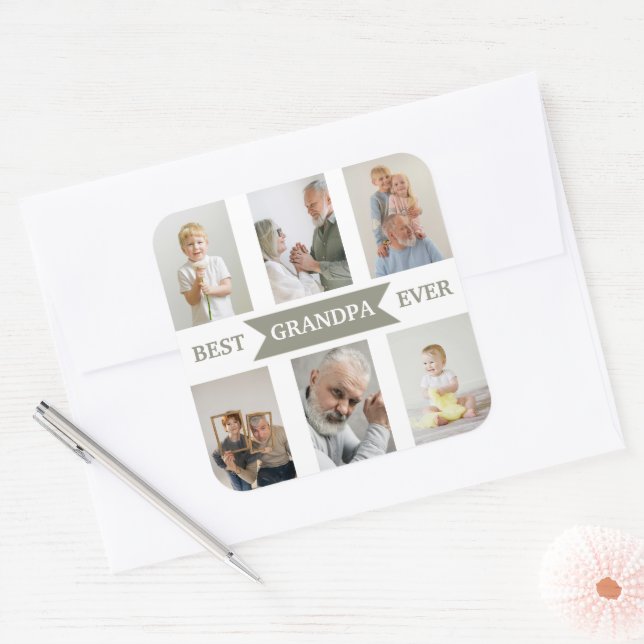 Carré Best Grandpa Ever | Custom Photos Sticker (Enveloppe)