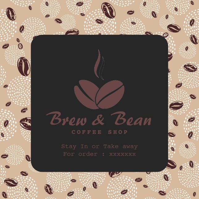 Carré Black Custom coffee shop logo square sticker (Créateur téléchargé)