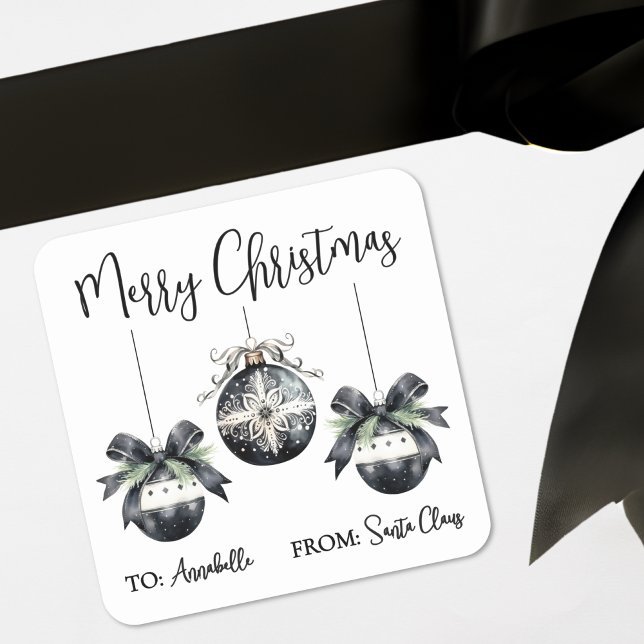 Carré Black White Christmas Gift Tag Sticker (Black White Christmas Gift Tag Sticker)