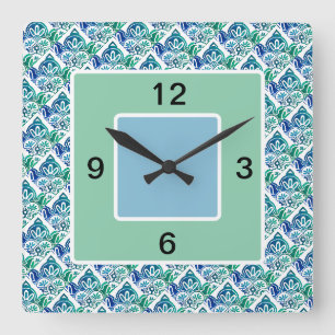 Carré blanc bleu vert, horloge murale