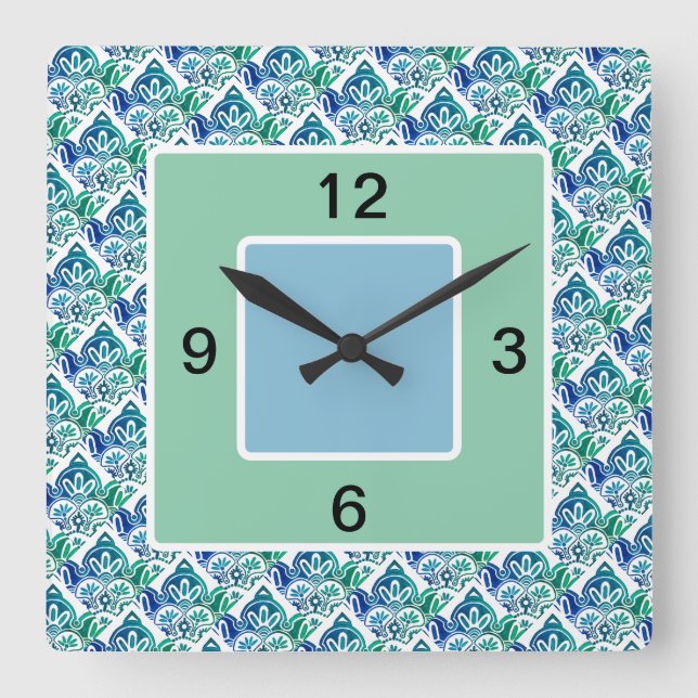 Carré blanc bleu vert, horloge murale (Recto)