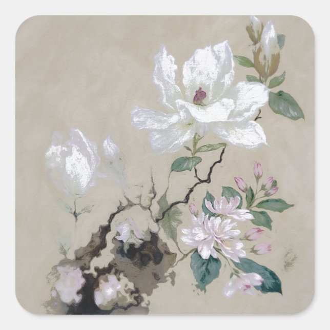 CARRÉ BLANC STICKER FLEURS (Devant)