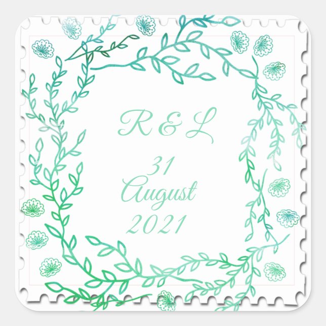 Carré Bleu Aquarelle Flore Sticker Cadre (Devant)