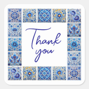 Carré Bleu carreaux méditerranéen cadre merci sticker