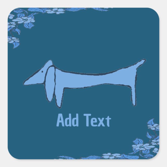 Carré Bleu Dachshund, ajouter du texte, Sticker (Devant)