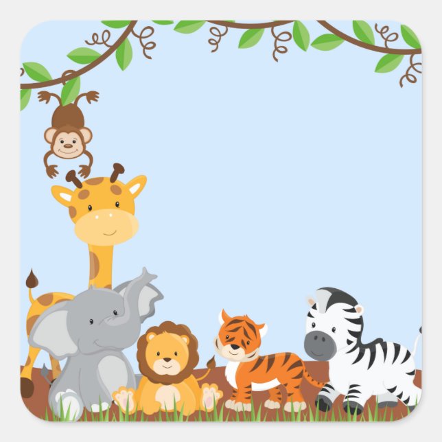 Carré Bleu mignon Jungle Baby Sticker animal (Devant)