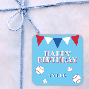 Carré Bleu mignon Kids Boy Baseball Anniversaire Sticker
