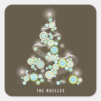 Carré Bleu Mod Cercles étincelants Arbre de Noël Sticker