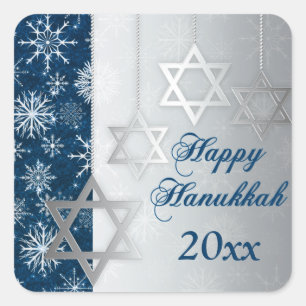 Carré Bleu, Snowflakes Argent Happy Hanoukka Sticker