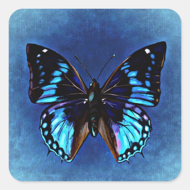 Carré Bleu sur Bleu Sticker Papillon (Devant)