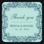 Carré Bleu Swirl Curl Wedding Favor Sticker Merci<br><div class="desc">Vintage et rustique cadre à floral tourbillon décoratif mariage merci sticker. Elégant croquis à l'encre fleuris tourbillon et cadre de curl pour mariage ou sceau d'enveloppe faire-part de mariage. Customiser le libellé pour toute occasion spéciale. Soirée de mariage classique, étiquette de douche nuptiale, fête d'anniversaire, dîner fiançailles, baby shower et...</div>