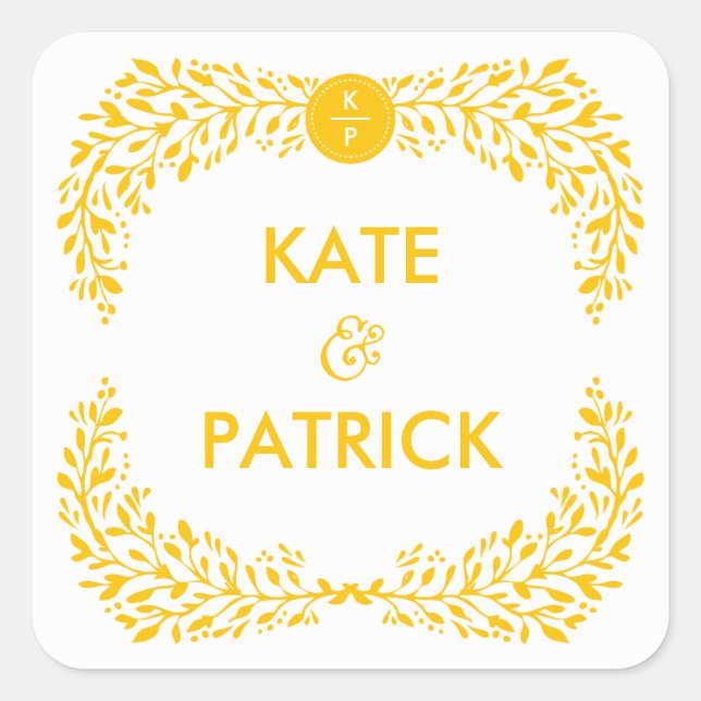 Carré Blisser Laurel ÉDITABLE Sticker Mariage COULEUR (Devant)