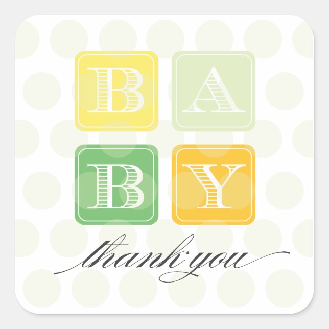 Carré Blocs vert et jaune Baby shower Favoriser Sticker (Devant)