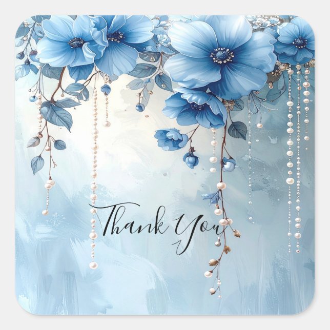 Carré Blue Flowers and Pearls Sticker (Devant)