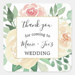 Carré Blush Pink Floral mariage faveur merci sticker