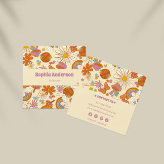 Carré Boho Retro Carte de visite avec Pastel les années 