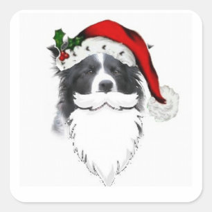 Carré Bordure Collie Sticker de Noël~Père Noël Avec Beau