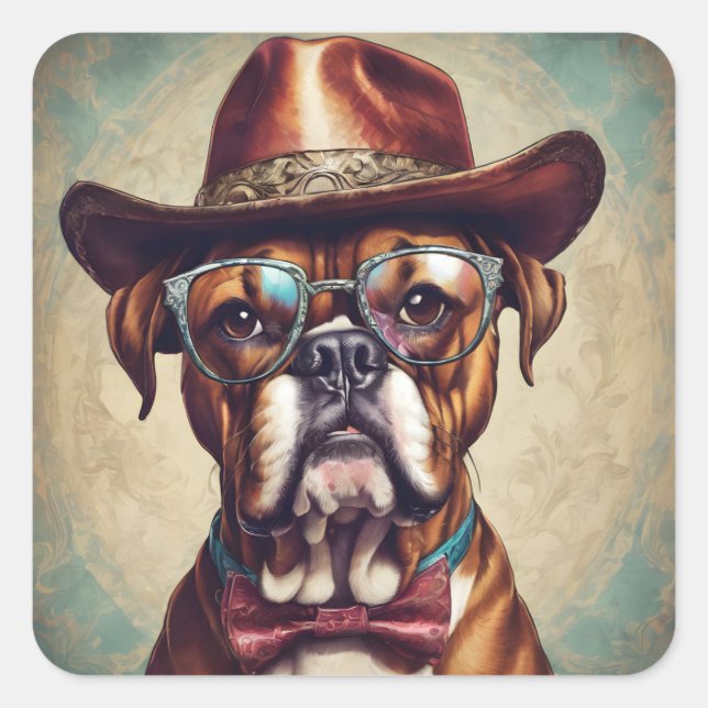 Carré "Boxer in Hat and Glasses" Sticker Sheet (Devant)