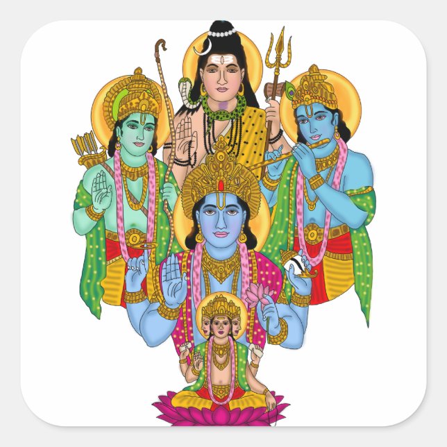 Carré Brahma Vishnu Shiva Ram Krishna Sticker (Devant)