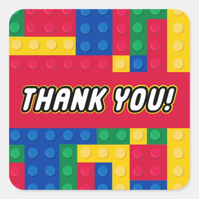 Carré Brick Builder Birthday Party FAVOR STICKER (Devant)