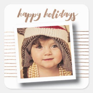 Carré Bronze Joyeuses Fêtes de Noël Sticker Photo