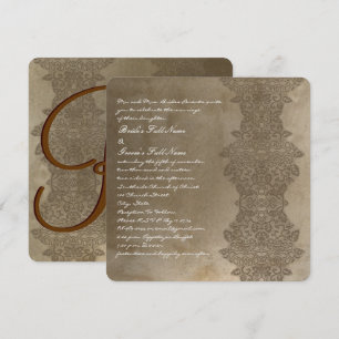 Carré Brown Vintage Mariage damassé Invitation