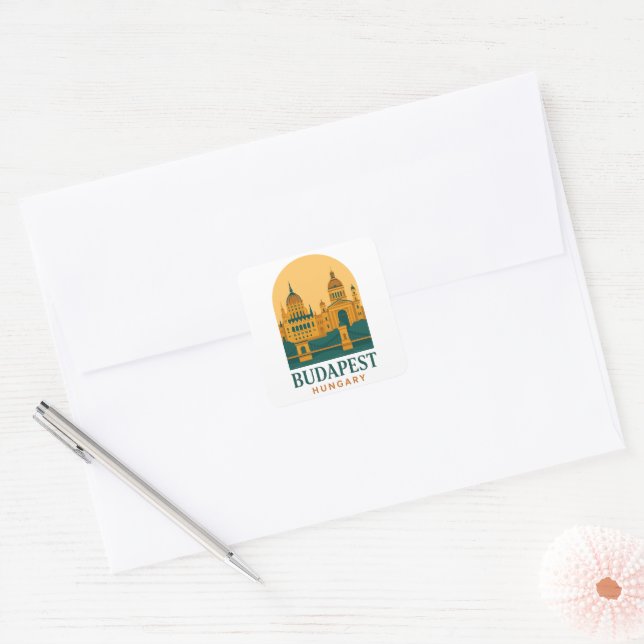 Carré Budapest Hungary Vintage Travel Sticker – Retro  (Enveloppe)