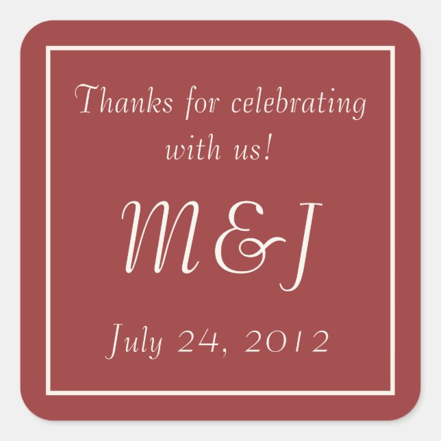 Carré Burgundy Monogrammed Wedding Favoriser les Sticker (Devant)