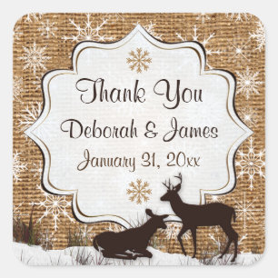 Carré Burlap rustique, Snowflakes Wedding Favor Sticker 