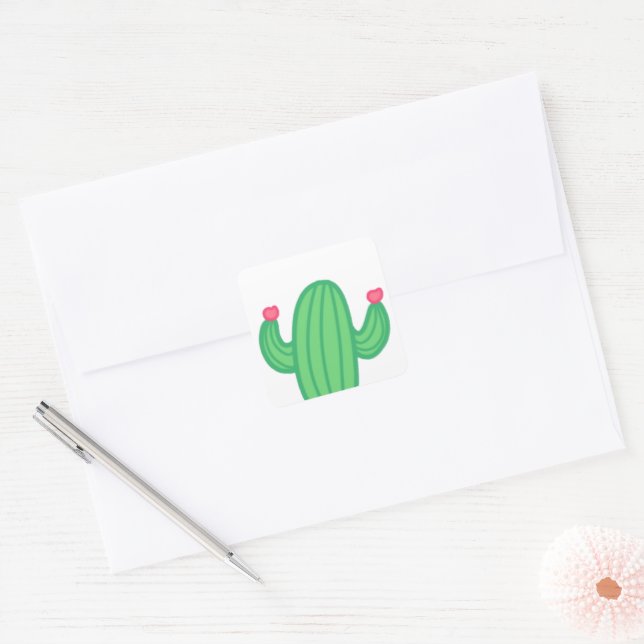 Carré Cactus personnalisables avec Sticker Fleurs (Enveloppe)