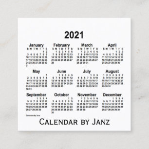 Carré Calendrier blanc 2021 par Janz Carte de visite Car