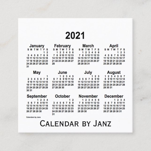 Carré Calendrier blanc 2021 par Janz Carte de visite Car (Devant)