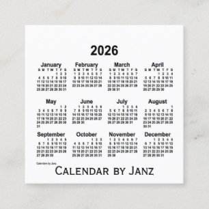 Carré Calendrier blanc 2026 par Janz Carte de visite Car