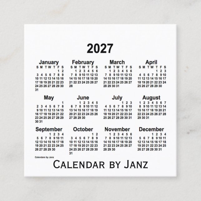 Carré Calendrier blanc 2027 par Janz Carte de visite Car (Devant)