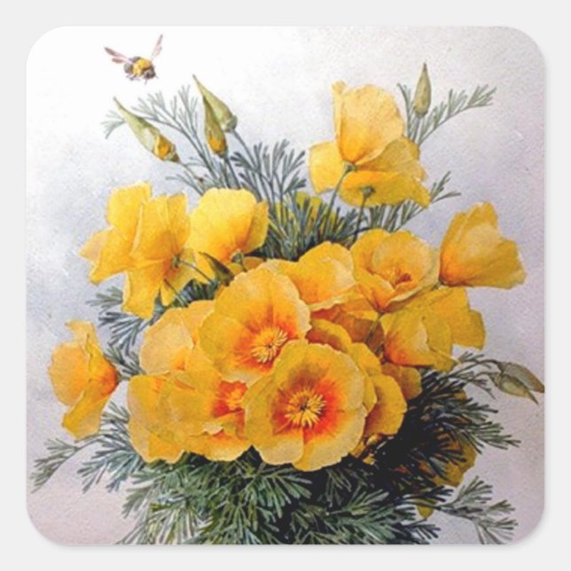 Carré "California Poppies" par Paul de Longpre - Sticker (Devant)