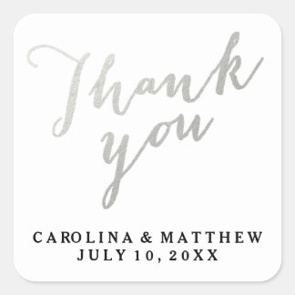 Carré Calligraphie d'argent | Sticker Merci Mariage