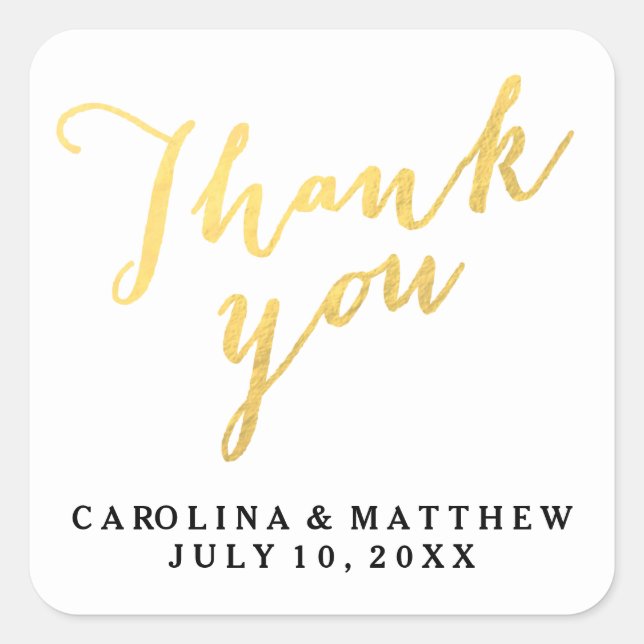 Carré Calligraphie d'or | Sticker Merci Mariage (Devant)