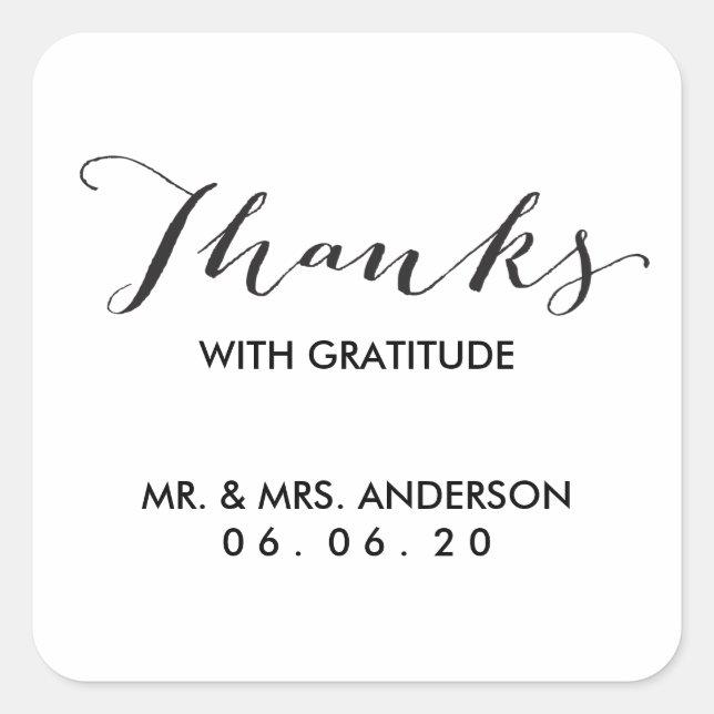 Carré Calligraphie noire | Sticker Merci Mariage (Devant)
