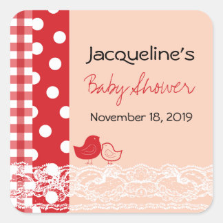 Carré Campagne Chic Birds Lace Girl Sticker Baby shower