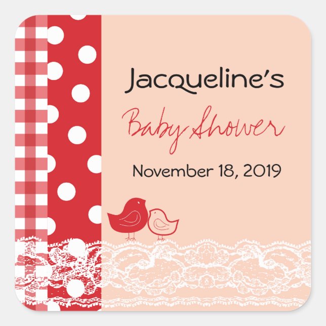 Carré Campagne Chic Birds Lace Girl Sticker Baby shower (Devant)