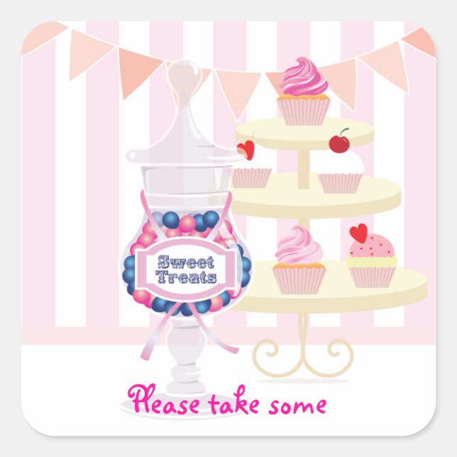 Carré Candy Jar et Cupcakes Favoriser Sticker (Devant)