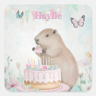 Carré Capybara Cakefest Enfants Sticker de fête - Rose P