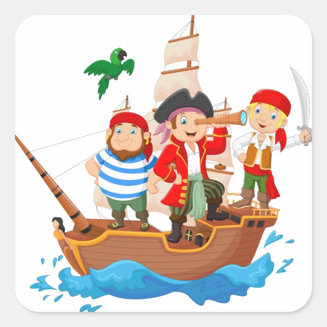 Carré Caricature petits pirates mignons - Sticker (Devant)