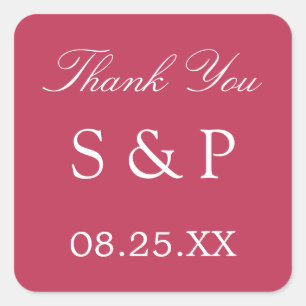 Carré Carmine Magenta Wedding Favor Sticker Merci