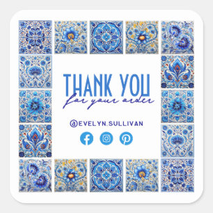 Carré Carreaux bleu méditerranéen merci sticker